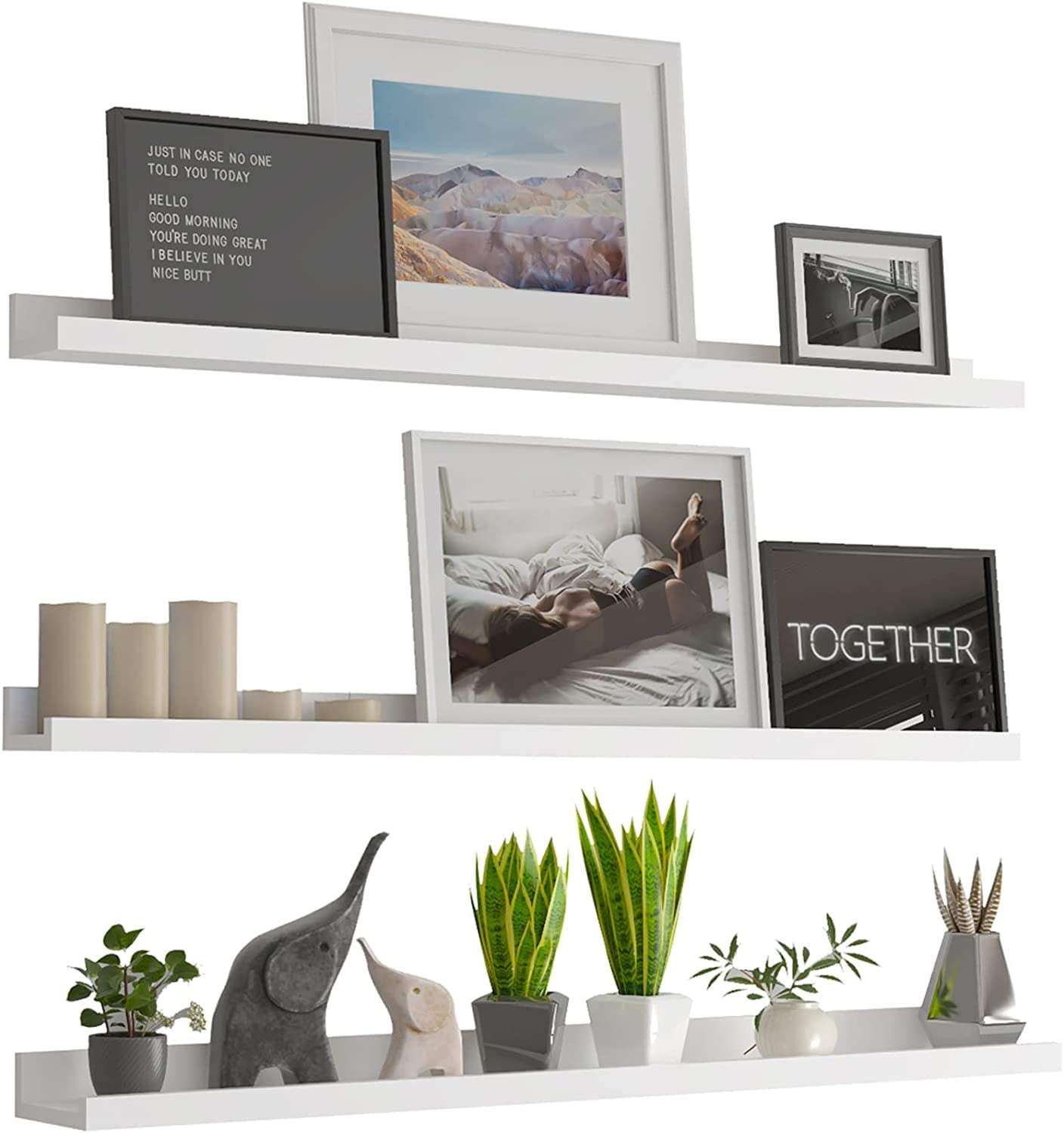 48 Inch Floating Shelves Wall Mounted Wall Shelves Set of 3,White Large ...