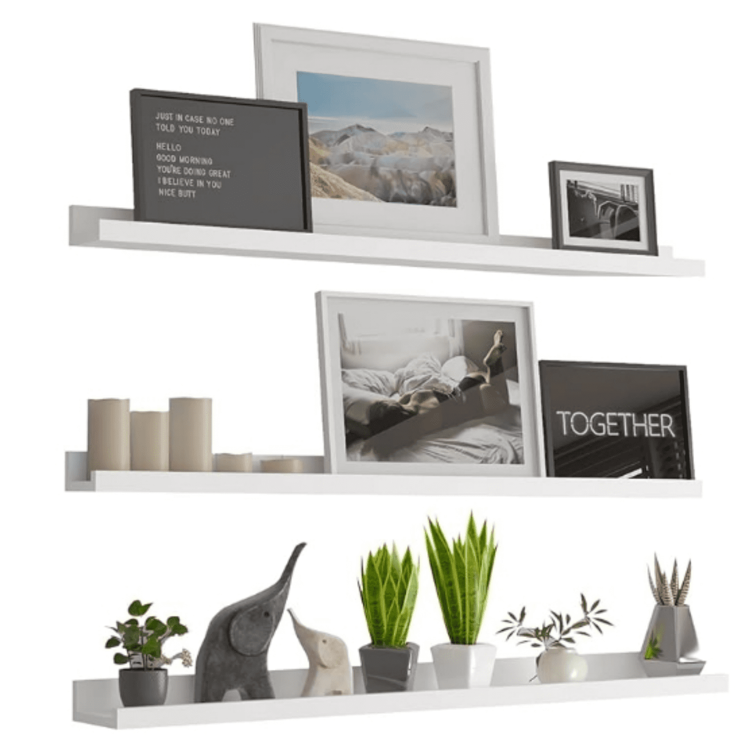 48 Inch Floating Shelves Wall Mounted Wall Shelves Set of 3,White Large Picture Ledge Shelf for Bedroom Living Room Bathroom Kitchen Nursery