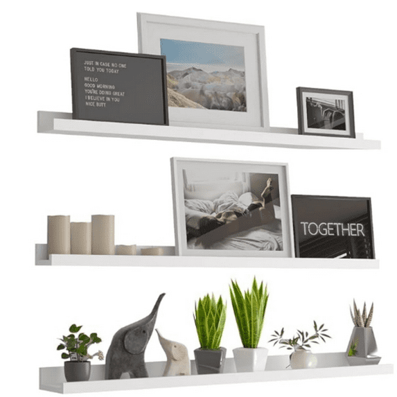 48 Inch Floating Shelves Wall Mounted Wall Shelves Set of 3,White Large Picture Ledge Shelf for Bedroom Living Room Bathroom Kitchen Nursery