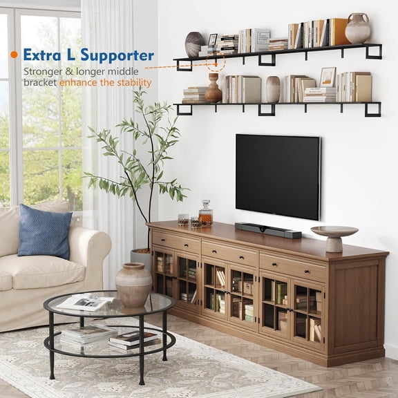 48 Inch Floating Shelves for Wall Set of 3, Long Wall Book Shelves for Bedroom Living Room, Large Vintage Floating Bookshelf for Office Classroom Library Kitchen Closet Organizer (Black)