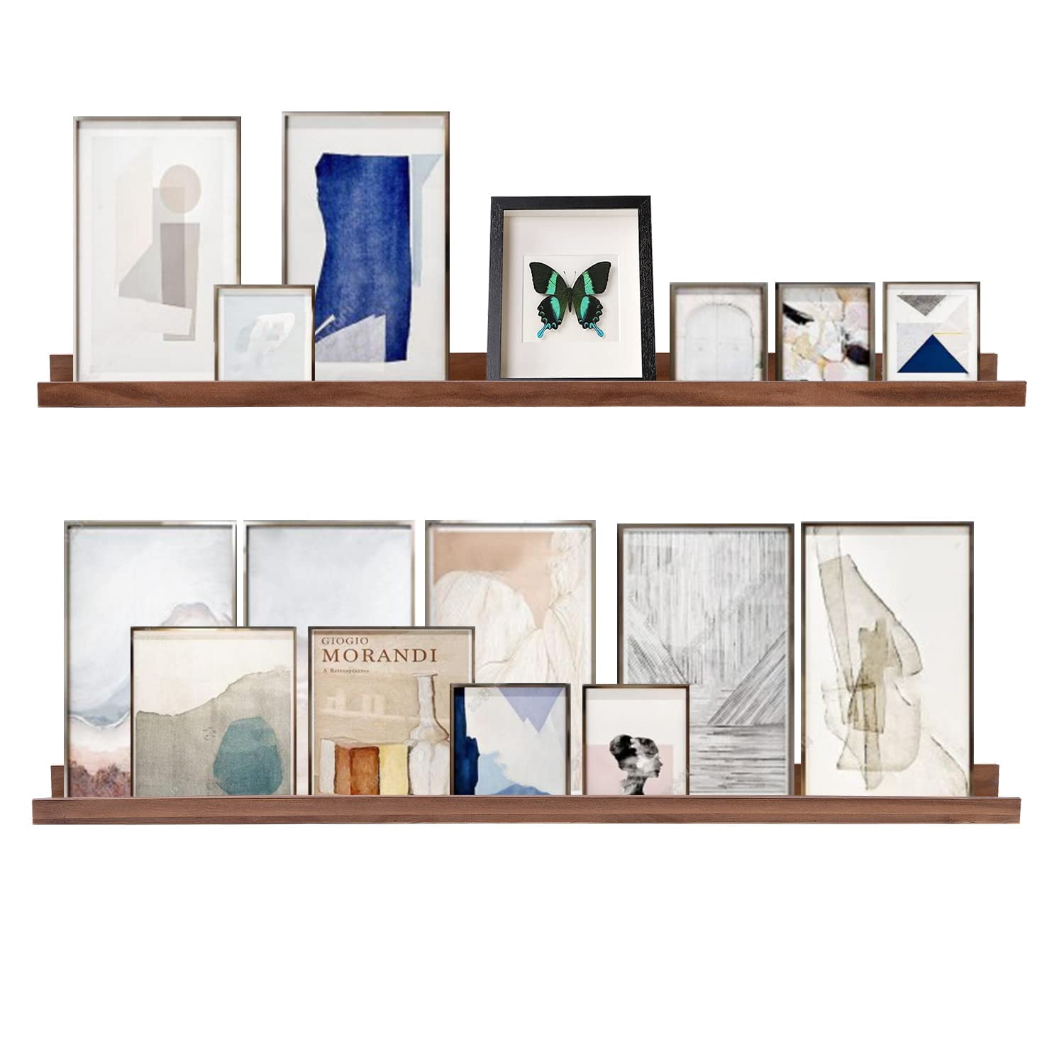 48 Inch Floating Wall Ledge Bookshelf Light Walnut Book Trophy And Family Picture Photo Frames Display Shelves Mounted A Set Of 2
