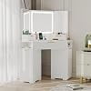 48 Inch Fluted Corner Vanity Desk, Triple LED Lighted Mirror with 3 Color Modes, Built-in Charging Station, Multi Storage Drawers & Cabinets, Modern Engineered Wood Bedroom Dressing Table White