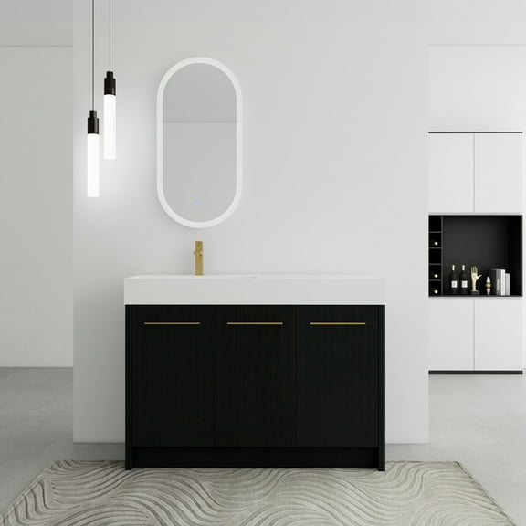 48-Inch Freestanding Bathroom Vanity with Resin Sink, Soft-Closing Cabinet Doors, Ample Storage, Durable Black Chestnut Finish, Easy Assembly KD Packaging