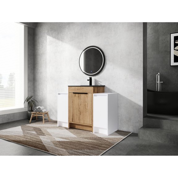 48 Inch Freestanding Bathroom Vanity with Black Ceramic Sink and Metal Handles for Quiet Operation