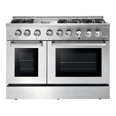 48 Inch Gas Range, Full Gas Freestanding Range with 6 Sealed Burners Cooktop & Cast Iron Grates & 7 Cu.Ft. Double Convection Oven, Stainless Steel Gas Range Stove for RV, Silver