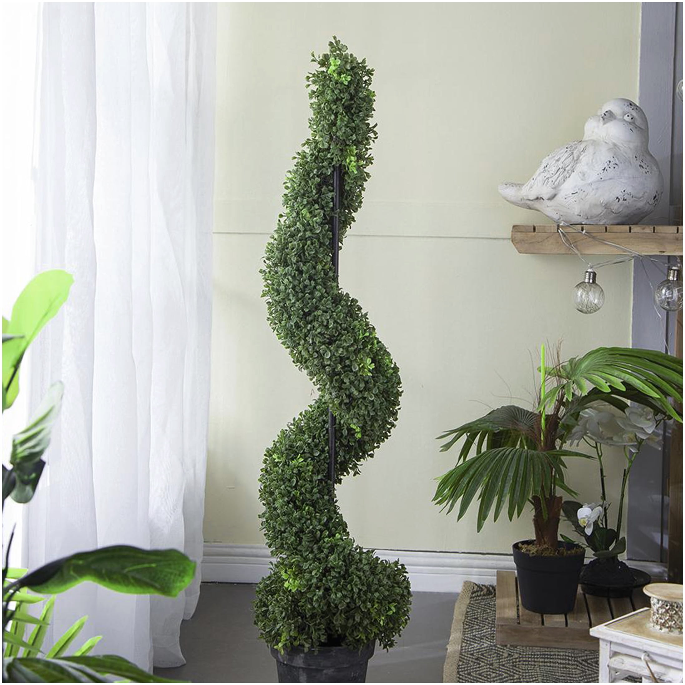 48 Inch Green Artificial Spiral Boxwood Topiary in Plastic Pot for ...
