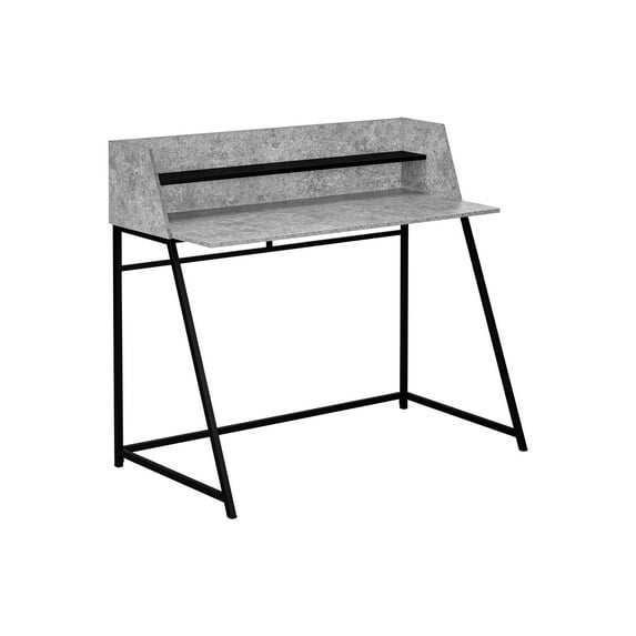 48 Inch Grey Stone Look Computer Desk with Black Metal Frame and Storage Shelf