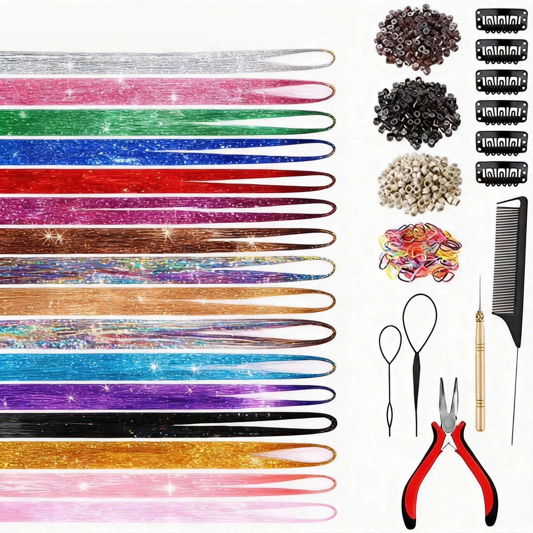 48 Inch Hair Tinsel Kit 16 Colors 5200 Strands Glitter Fairy Extensions ...