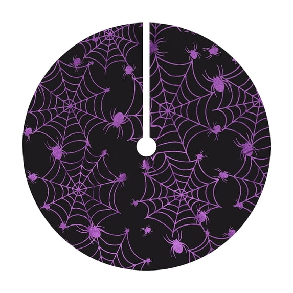 48 Inch Halloween Tree Skirt, Spider Web Holiday Tree Mat for Halloween Decorations, Large Floor Cover with Cobweb Pattern for Home Party Spooky Festive Display