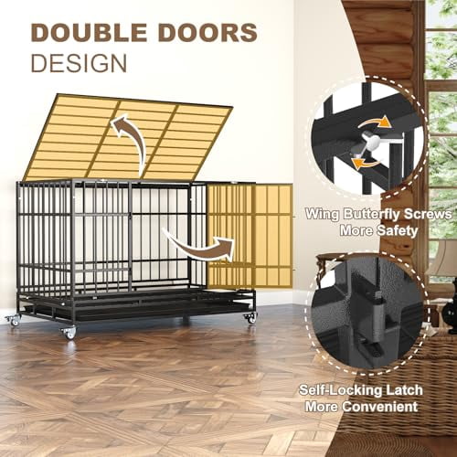 48 Inch Heavy Duty Dog Crates for Large Dogs, Escape Proof Dog Cage ... - Counter Sinking Dog Crate Latch