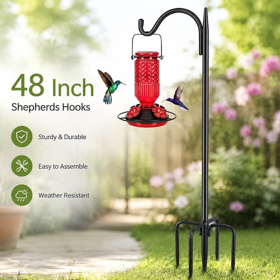 48 Inch Heavy Duty Shepherd Hook with 5 Prong Base, Garden Pole for ...