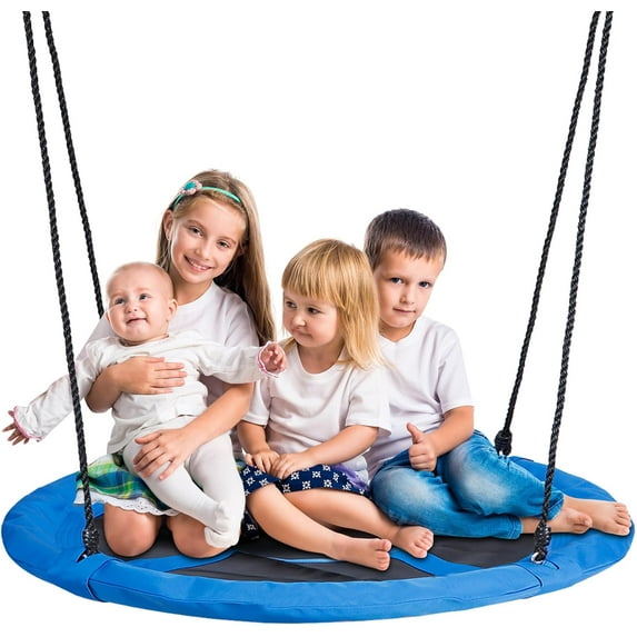 48 Inch Large Blue Saucer Tree Swing Set for Kids Adults 700lb Weight Capacity Waterproof Flying Swing Seat with Adjustable Hanging Ropes for Outdoor Playground, Backyard