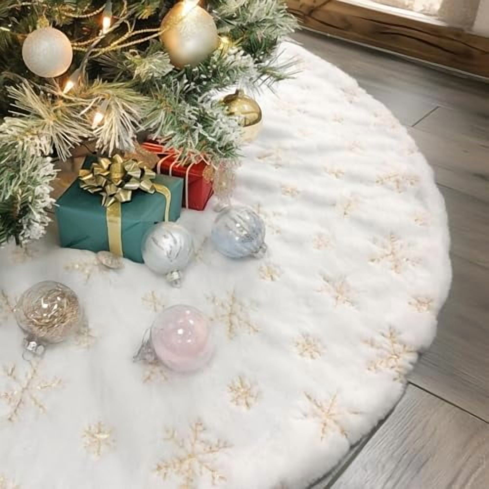 48 Inch Large Christmas Tree Skirt White Tree Skirt Xmas Faux Fur Tree ...