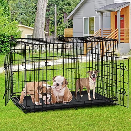 Image showcasing 48 Inch Large Dog Crate Heavy Duty Double-Door Kennel Folding Metal ...