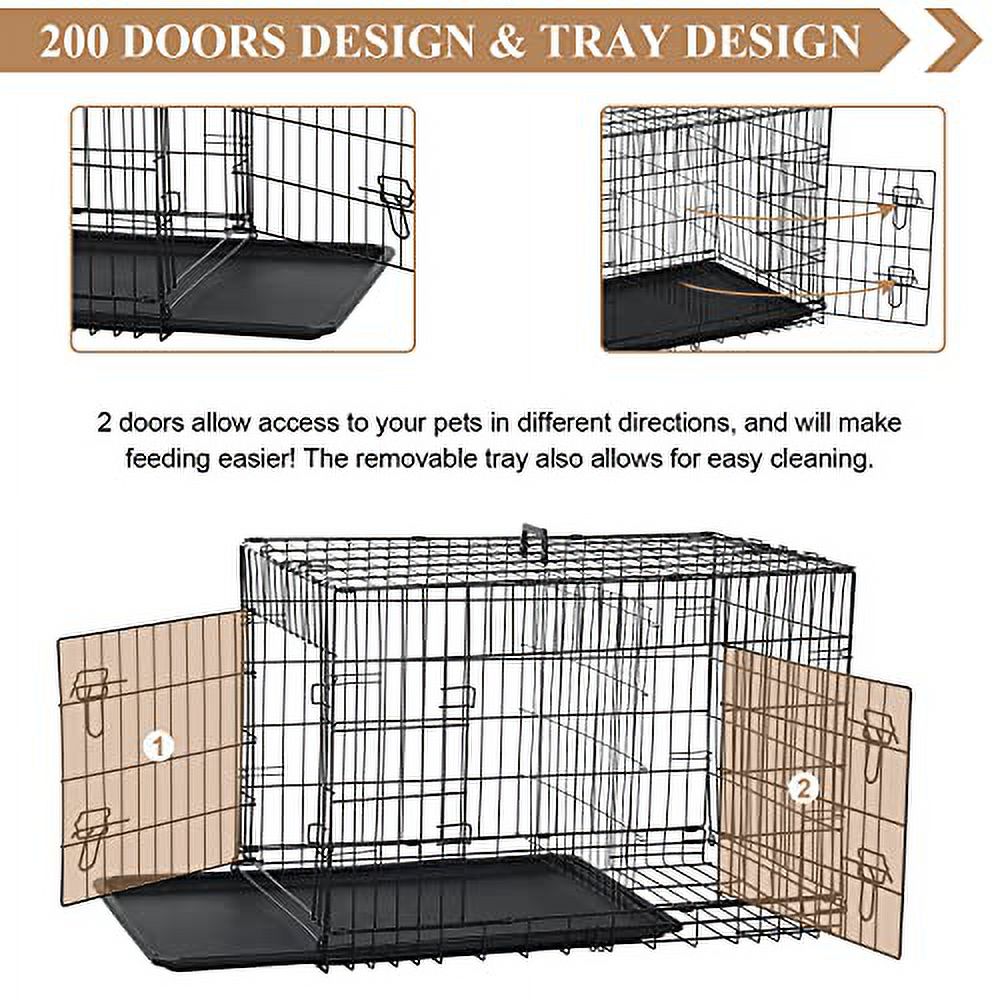 36-Inch Folding Metal Dog Crate For Medium/Small Dogs - Double Door Kennel With Divider & Removable Tray (Pink)