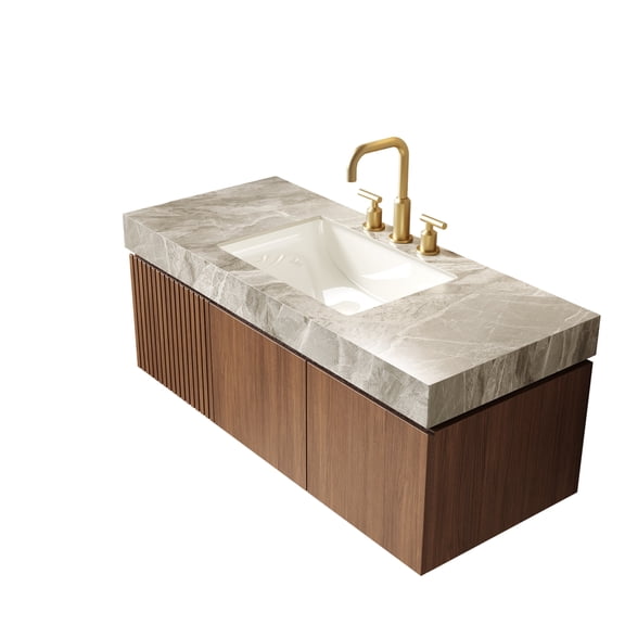 48 Inch Light Gray Sintered Stone Countertop Undermount Ceramic Basin 3 Pre Drilled Faucet Holes No Cabinet
