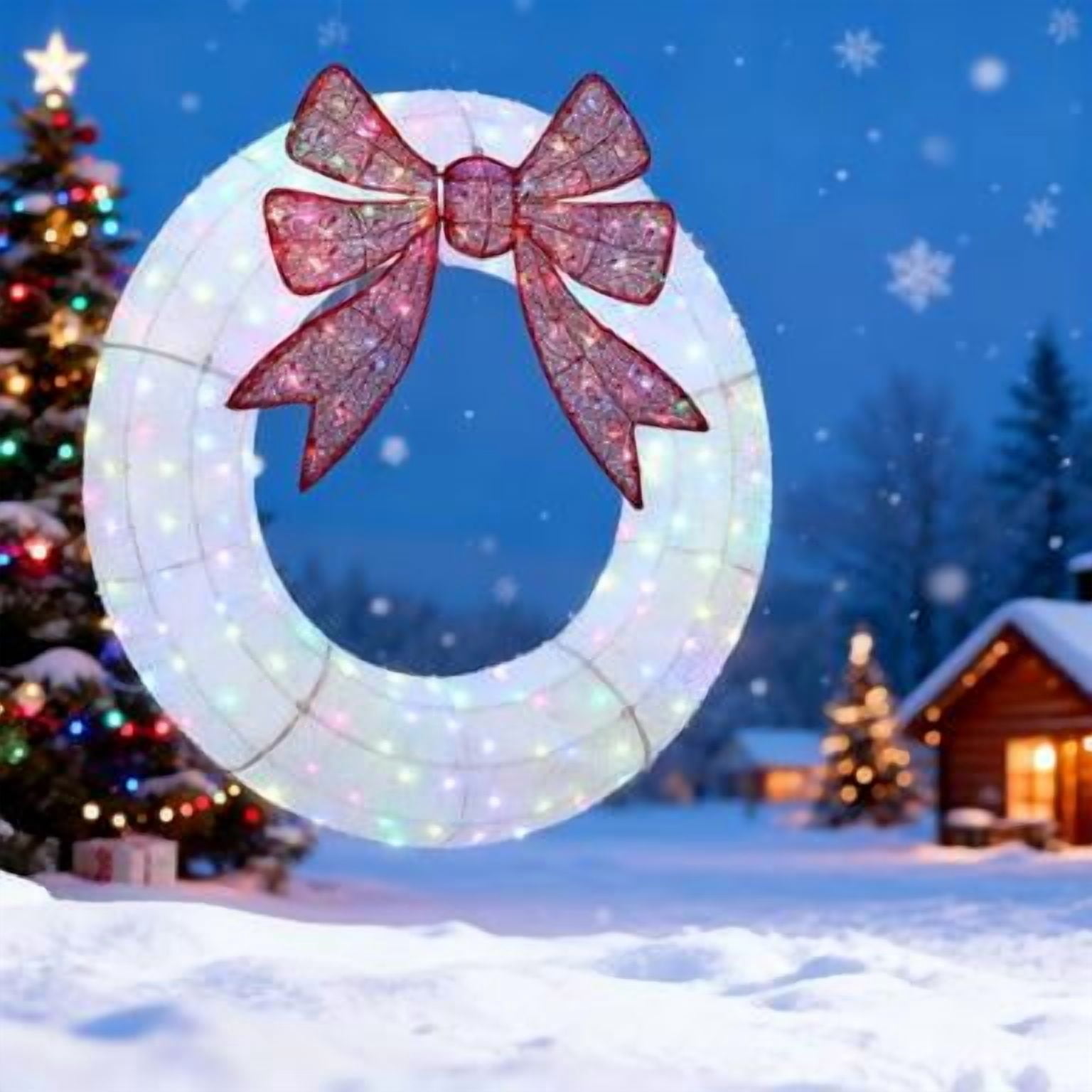 48 Inch Lighted Christmas Wreath with 232 Dual Color LED Lights Remote Timer Indoor Outdoor Decor