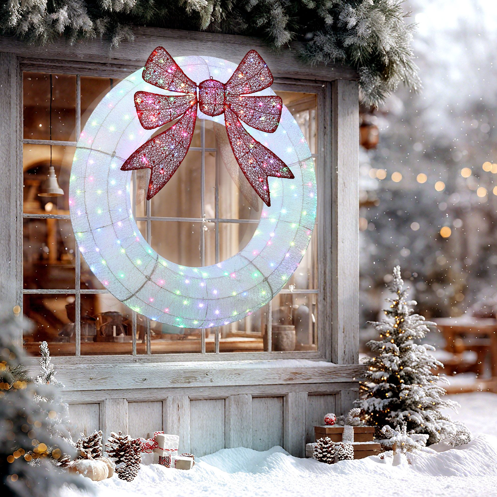 48 Inch Lighted Christmas Wreath with Dual Color LED Lights, 232 LEDs, 44 Modes, Remote, Daily Timer, Indoor Outdoor Holiday Decoration