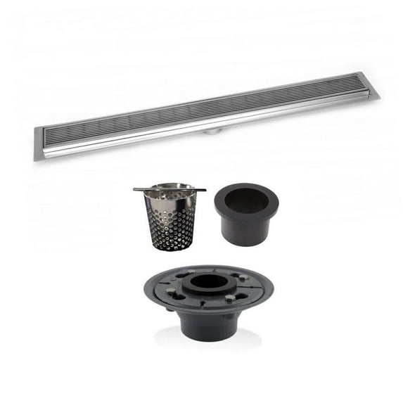 48 Inch Linear Shower Drain with 2 Inch ABS Shower Drain Base and Hair Trap Set (6 Designs), SereneDrains