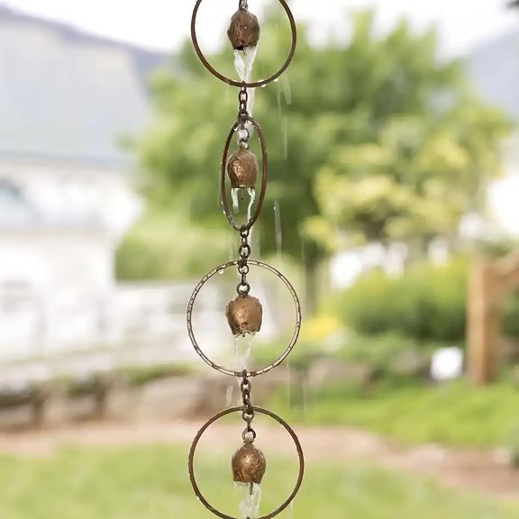 48-Inch Metal Rain Chain with Garden Bell, Gutter Downspout Replacement