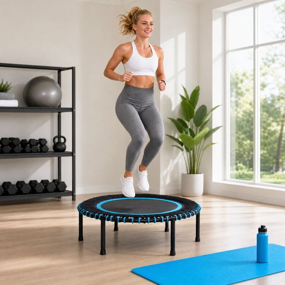 48 Inch Mini Fitness Trampoline Quiet Springless Bungee Rebounder Trampoline Heavy‑Duty Iron Frame 330 LBS Capacity Indoor Outdoor Exercise Trampoline for Home Gym Adults & Kids