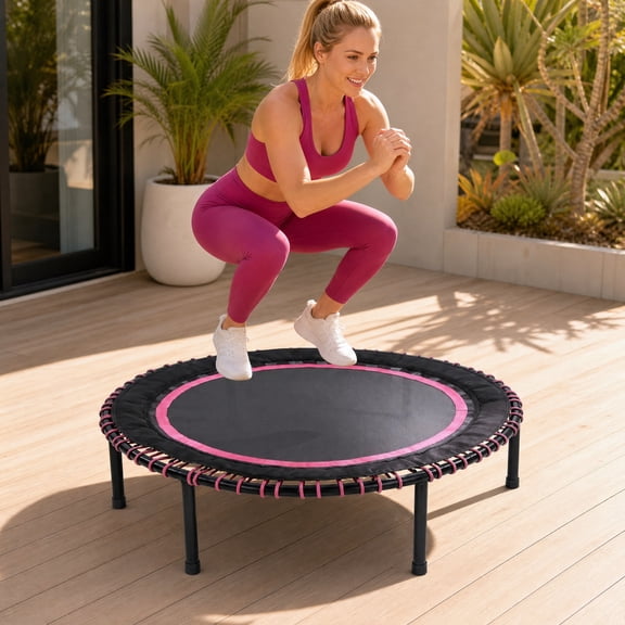 48 Inch Mini Fitness Trampoline Quiet Springless Bungee Rebounder Trampoline Heavy‑Duty Iron Frame 330 LBS Capacity Indoor Outdoor Exercise Trampoline for Home Gym Adults & Kids