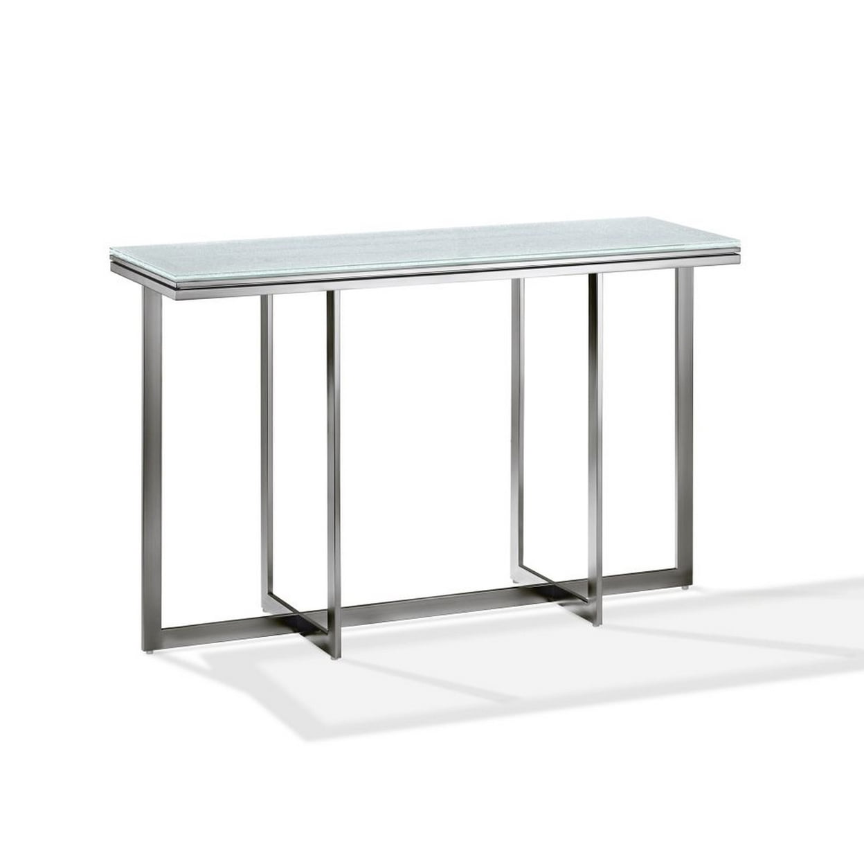 48 Inch Modern Console Side Table, Crackled Glass Top, Welded Metal ...