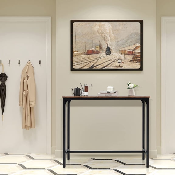 48 Inch Narrow Console Table with Steel Frame Adjustable Feet Pub Counter Height Sofa Side Table for Entryway Hallway