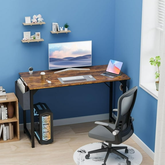 48 Inch Office Computer Desk Modern Simple Style Writing Study Work Table for Home Bedroom - Wood Brown
