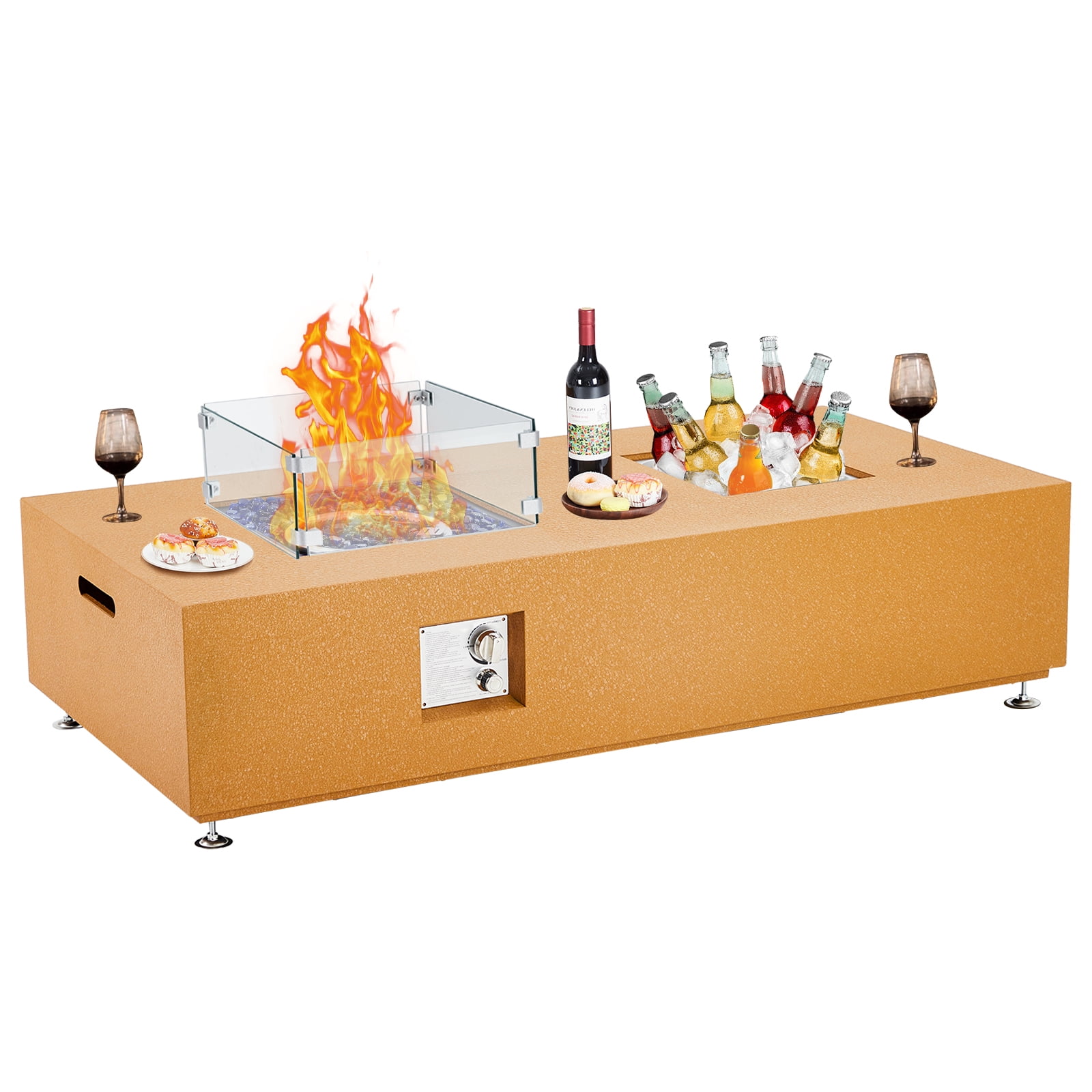 48-Inch Outdoor Gas Fire Pit Table,50,000 BTU for Powerful Patio Heat,All-Weather Design with Wind Guard, Rain Cover & Hidden Tank Storage
