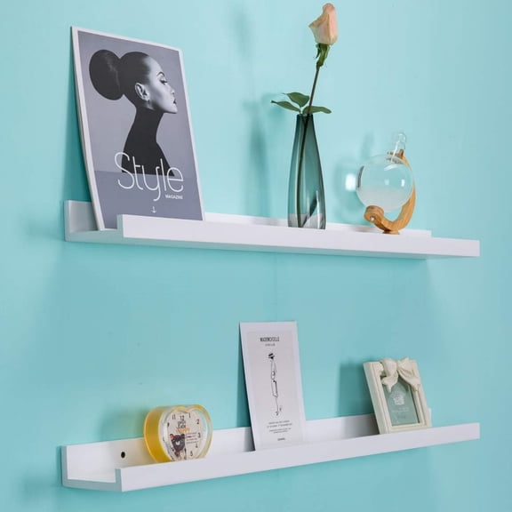 48 Inch Picture Ledge Shelf Floating Shelves Wall Mounted Set of 2 White