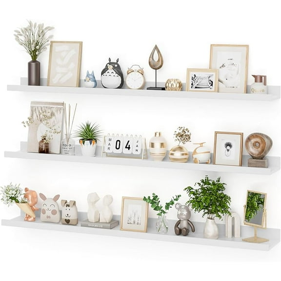 48 Inch Picture Ledge Shelf with Lip,White Floating Shelves for Wall Set of 3,Long Wall Shelves in Varying Depths for Living Room,Bedroom,Nursery,Bookshelf