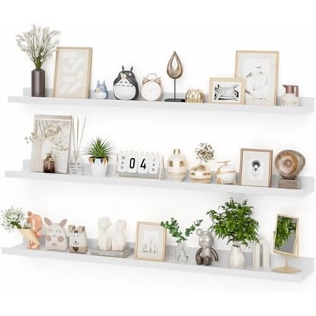 48 Inch Picture Ledge Shelf with Lip,White Floating Shelves for Wall Set of 3,Long Wall Shelves in Varying Depths for Living Room,Bedroom,Nursery,Bookshelf