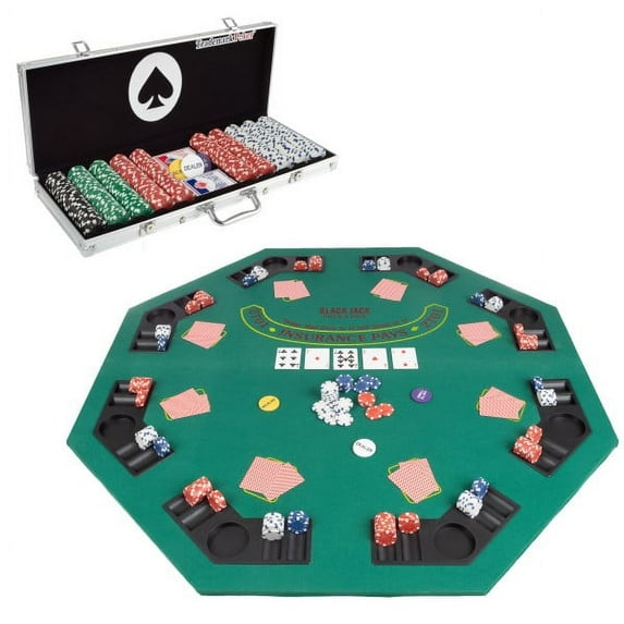 48-Inch Poker Table Top and 500 Chips Set – Foldable Topper with Space for 8 Players and Poker Chip Set with Case, Cards, and More by Trademark Poker