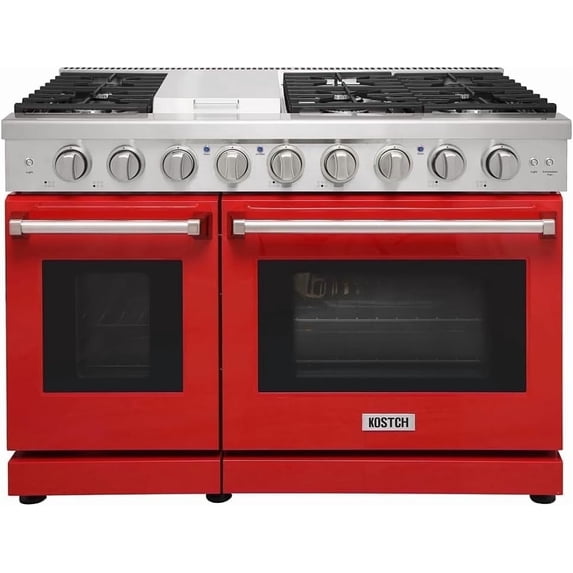KOSTCH 48 in Natural Gas Range in Stainless Steel with 1 Griddle & 6 Sealed Burners and 4.6 & 2.2 Cu. ft. Oven