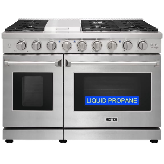 KOSTCH 48in Propane Gas Range in Stainless Steel with 6 Sealed Burners & 1 Griddle, Range with 4.6 Cu ft Convection Oven and 2.2 Cu ft Oven