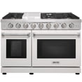 thumbnail image 1 of KOSTCH 48in Natural Gas Range with 6 Sealed Burners & 1 Griddle, Double Ovens (4.6 & 2.2 Cu. ft.), Stainless Steel in White, 110V, 1 of 7