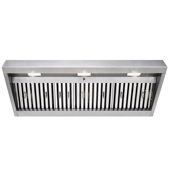 Akicon 48 Inch Range Hood Insert, Stainless Steel 8" Ducted Insert/Built-in Kitchen Vent Hood with 1200 CFM Suction, Dimmable LED Lights and Dishwasher Safe Filters, 4 Speed-Cool White