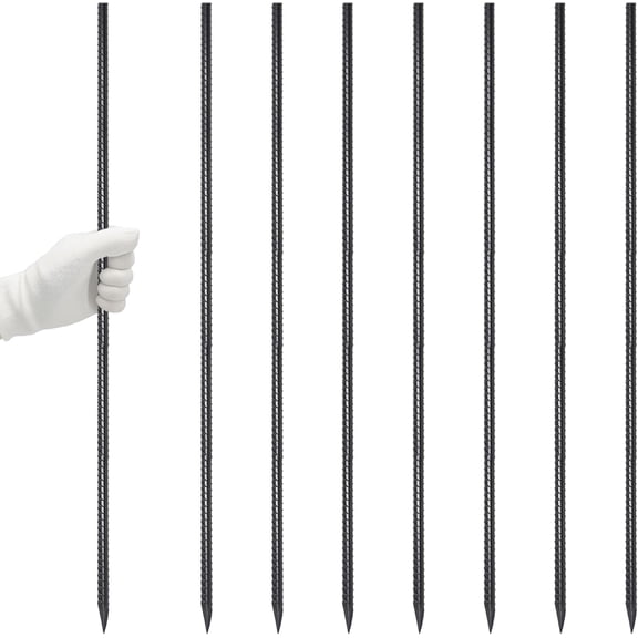 48 Inch Rebar Stakes 8-Pack 3/8 Inch Diameter Steel Ground Anchors with Chisel Point for Plant Support Garden Border Landscape Edging