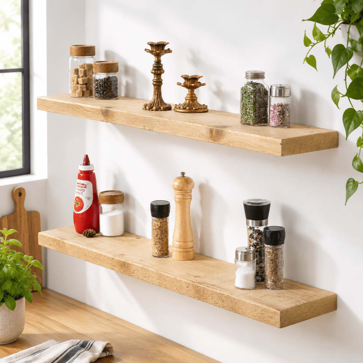 48 Inch Reclaimed Wood Floating Sh 8 Deep Rustic Wall Shelves Set Of 2 ...