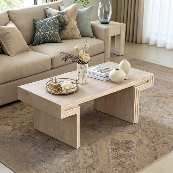 48 Inch Rectangle Coffee Table, Farmhouse Minimalist Wood Center Table with Wood Texture Design, Vintage Tea Coffee Table for Living Room, Bedroom, Home Office