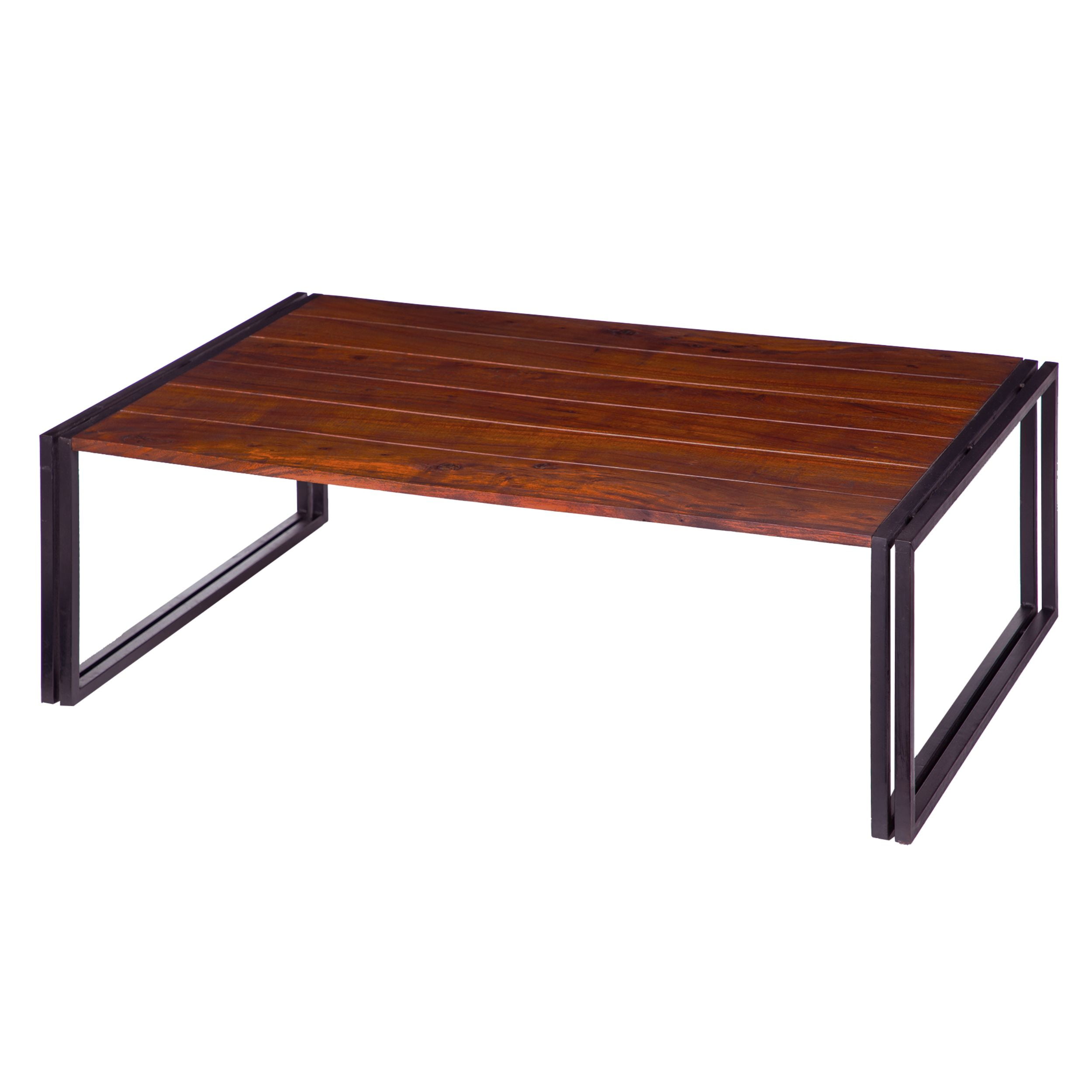 48 Inch Rectangular Coffee Table with Double Metal Base, Industrial ...