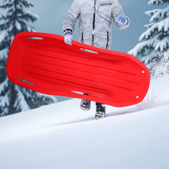 48 Inch Red Snow Sled for Kids & Adults, High-Speed Downhill Toboggan with Pull Rope & Handles, for Winter Sports