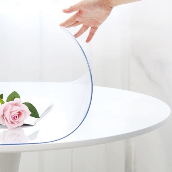 48 Inch Round Clear Plastic Table Cover Protector PVC Tablecloths Sheet Wood Furniture Topper Cover