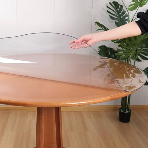 48 Inch Round Clear Table Cover Plastic Vinyl Circle Tablecloths Furniture Desk Table Screen Sheet Liner Runner Protector Waterproof Protective Cocktail Dinner Dresser Table Topper Pad Mat