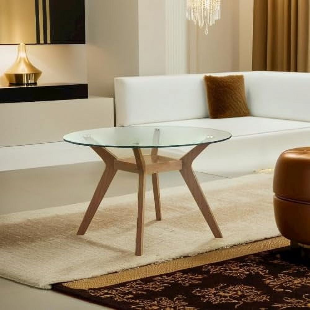 48-Inch Round Dining Table Featuring Clear Glass Top and Nutmeg Wood ...