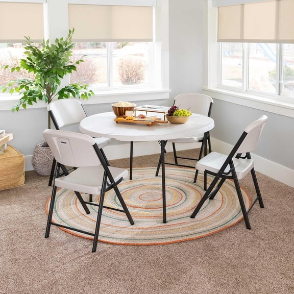 48 Inch Round Fold in Half Table Almond High Density Polyethylene Indoor Outdoor