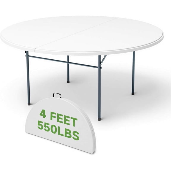 48 Inch Round Folding Table, Heavy Duty 550 lbs Capacity, Sturdy HDPE Top & Steel Frame