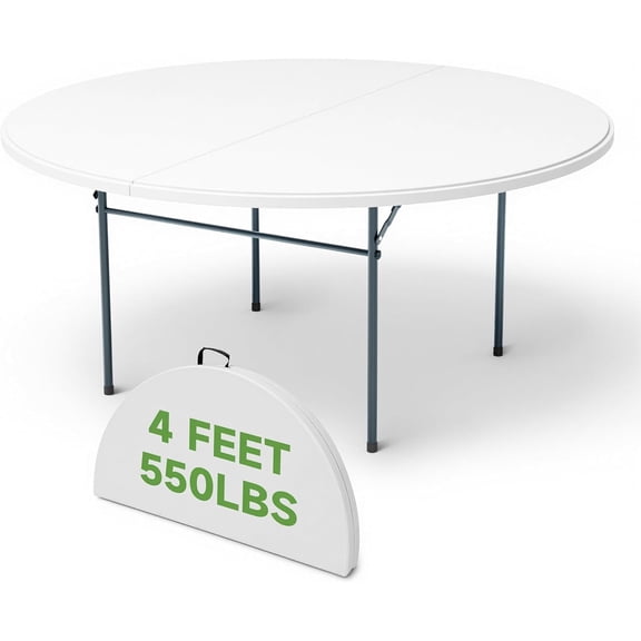 48 Inch Round Folding Table, Sturdy & Foldable Design, Heavy Duty 550lbs Capacity, Folding Dining Table for Camping, Picnic, Party, Dining