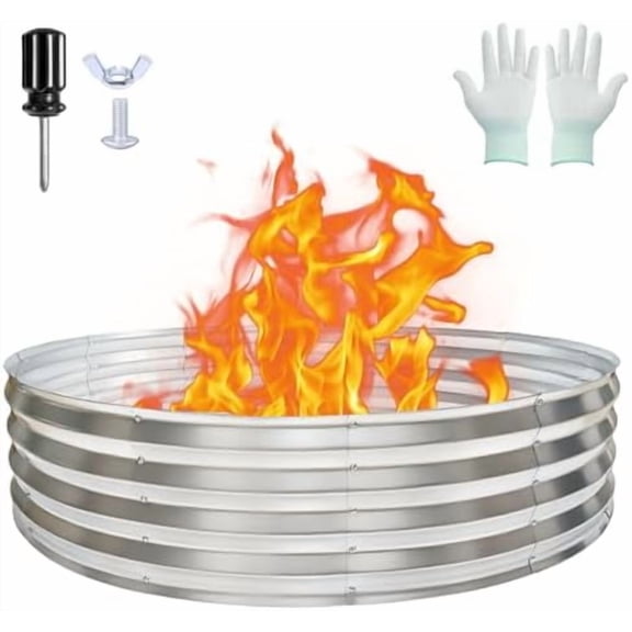 48 Inch Round Galvanized Fire Pit Ring, Durable Steel Bonfire Ring for Backyard, Patio & Camping, Weatherproof & Quick Setup (4×4×1 FT)